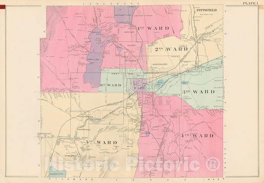 Historic Map : Atlas of Berkshire County Massachusetts, Pittsfield 1904 Plate 001 , Vintage Wall Art