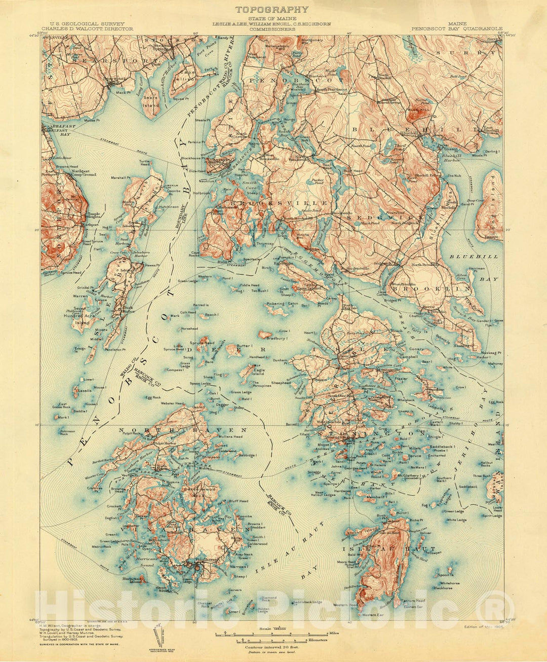Historic Map : Atlas of Maine 1905, Brooksville & Deer Isle & Penobscot Bay & Searsport & Vinalhaven 1905 , Vintage Wall Art
