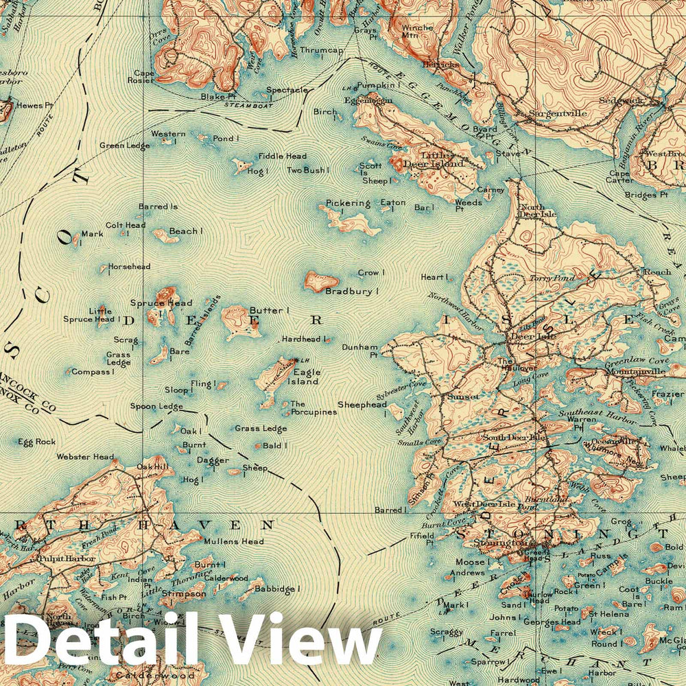 Historic Map : Atlas of Maine 1905, Brooksville & Deer Isle & Penobscot Bay & Searsport & Vinalhaven 1905 , Vintage Wall Art