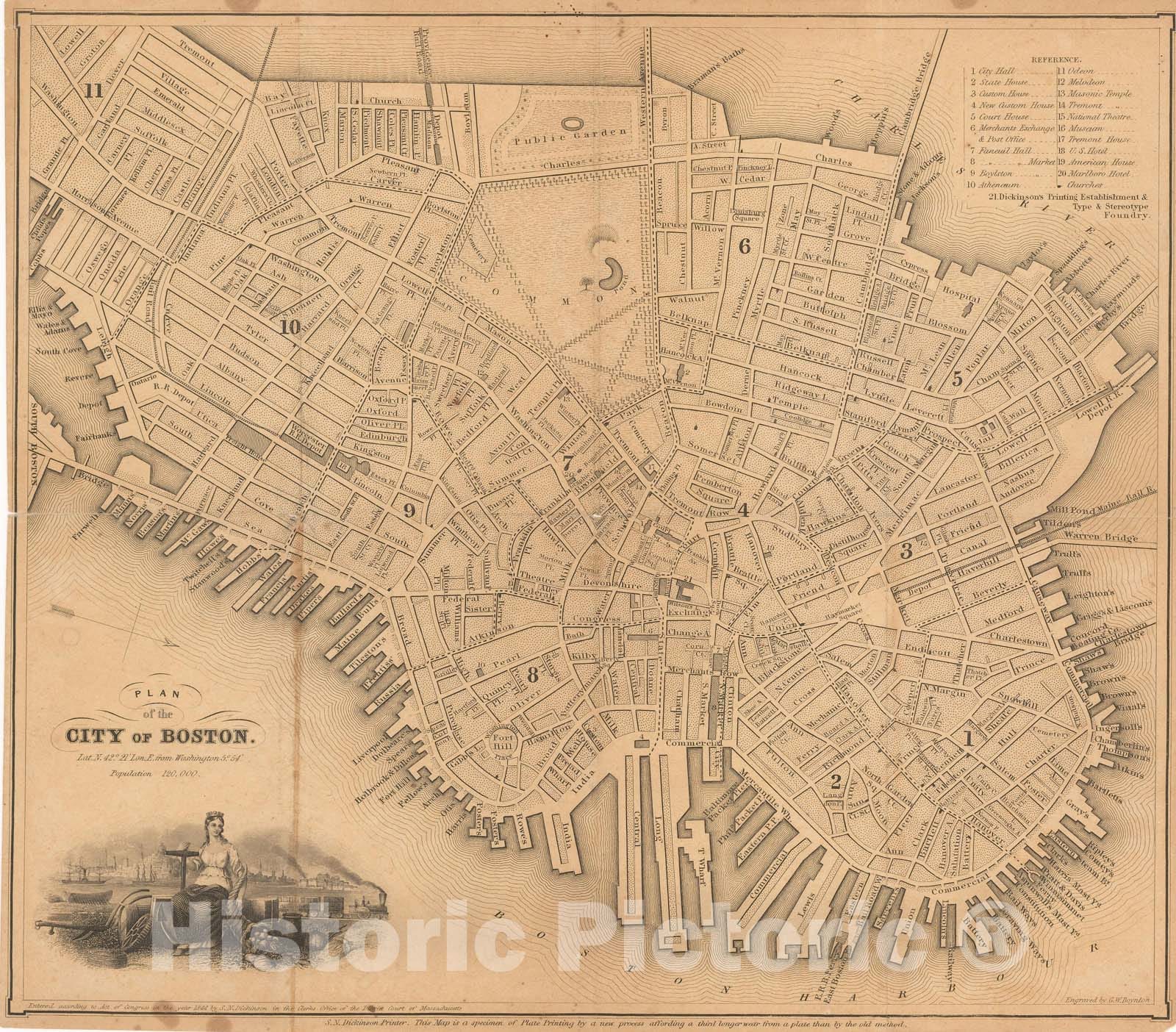 Historic Map : Boston Directory & Almanac, Boston 1844 , v2, Vintage Wall Art