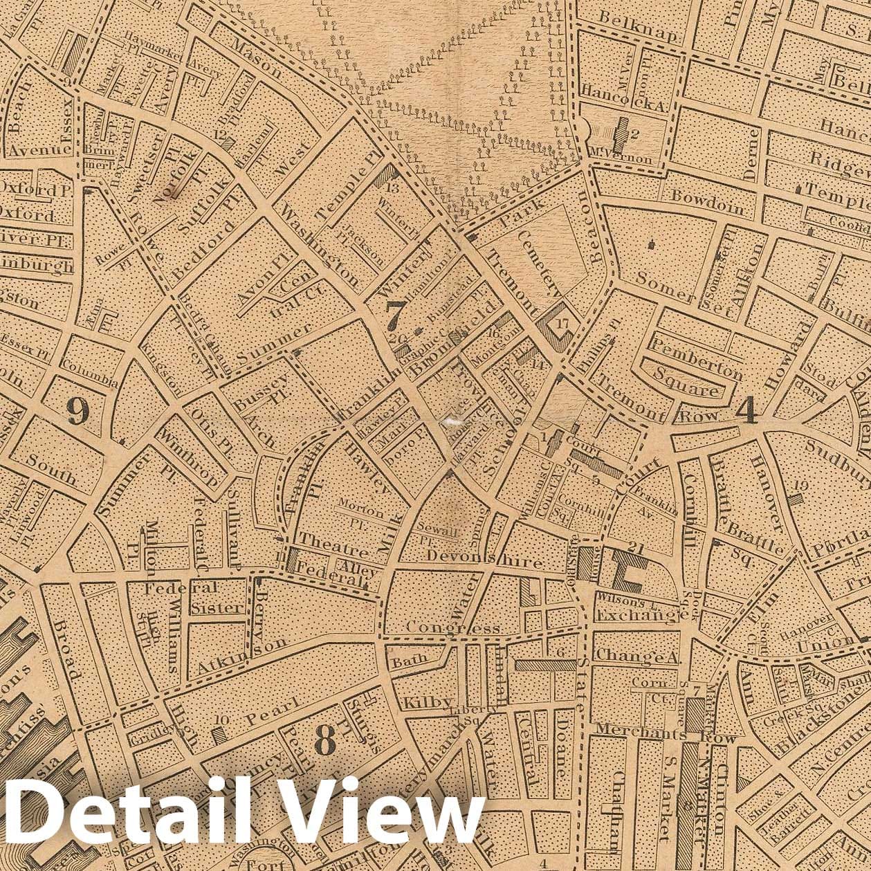 Historic Map : Boston Directory & Almanac, Boston 1844 , v2, Vintage Wall Art