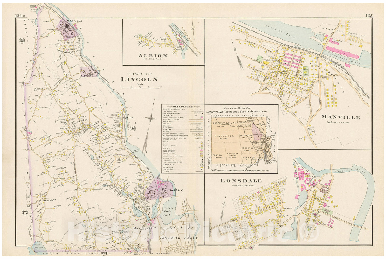 Historic Map : Atlas of Providence County, Lincoln 1895 , Vintage Wall Art