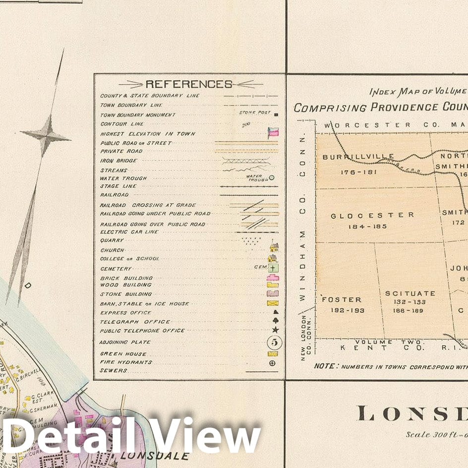 Historic Map : Atlas of Providence County, Lincoln 1895 , Vintage Wall Art