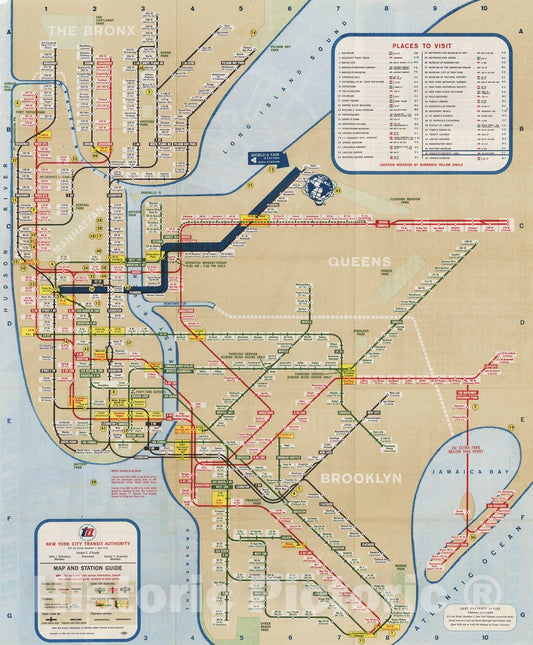 Historic Map : New York City Transit Maps, NYC World's Fair Subway Map 1964 Railroad Catography , Vintage Wall Art