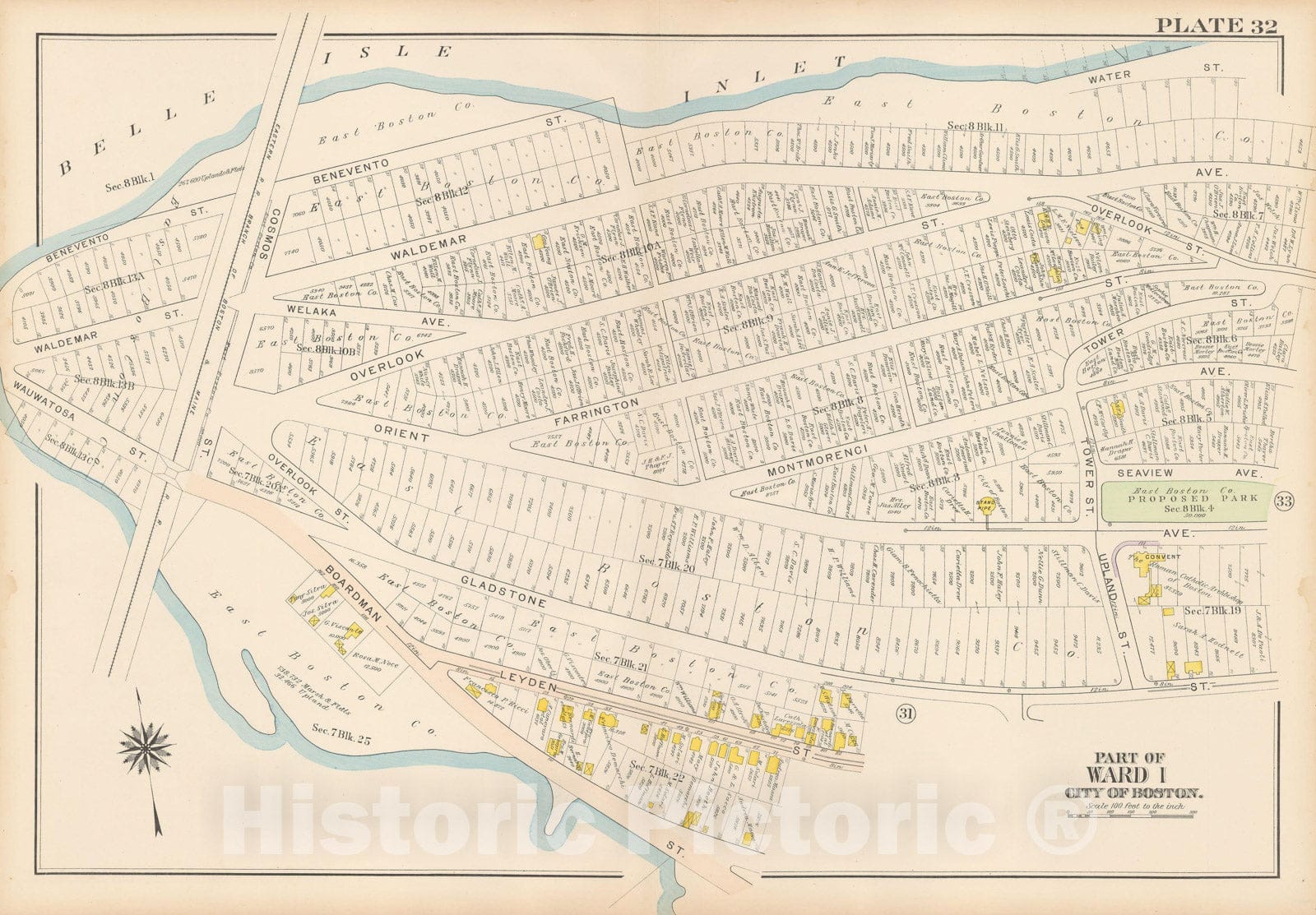 Historic Map : Atlas City of Boston: Charlestown and East Boston, East Boston 1912 Plate 032 , v2, Vintage Wall Art