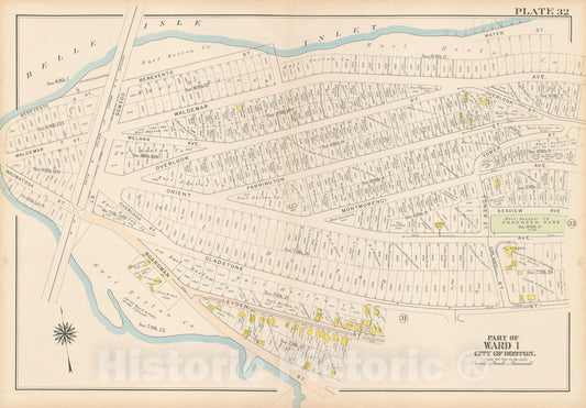 Historic Map : Atlas City of Boston: Charlestown and East Boston, East Boston 1912 Plate 032 , v2, Vintage Wall Art