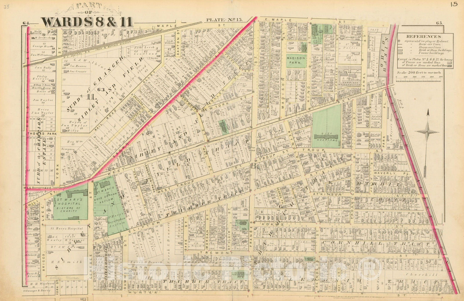 Historic Map : Atlas of Rochester, NY, Rochester 1875 Plate 015 , Vintage Wall Art