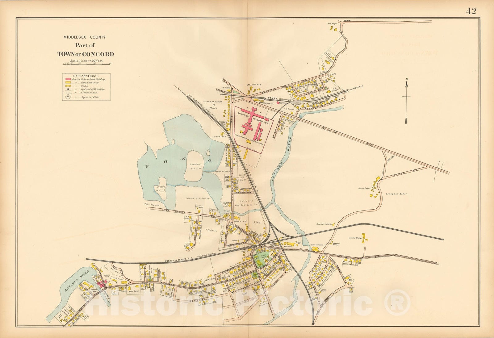 Historic Map : Atlas of Middlesex County, MA Vol. 2, Concord & West Concord 1906 Plate 042 1906 , Vintage Wall Art