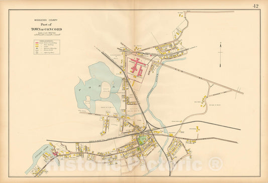 Historic Map : Atlas of Middlesex County, MA Vol. 2, Concord & West Concord 1906 Plate 042 1906 , Vintage Wall Art