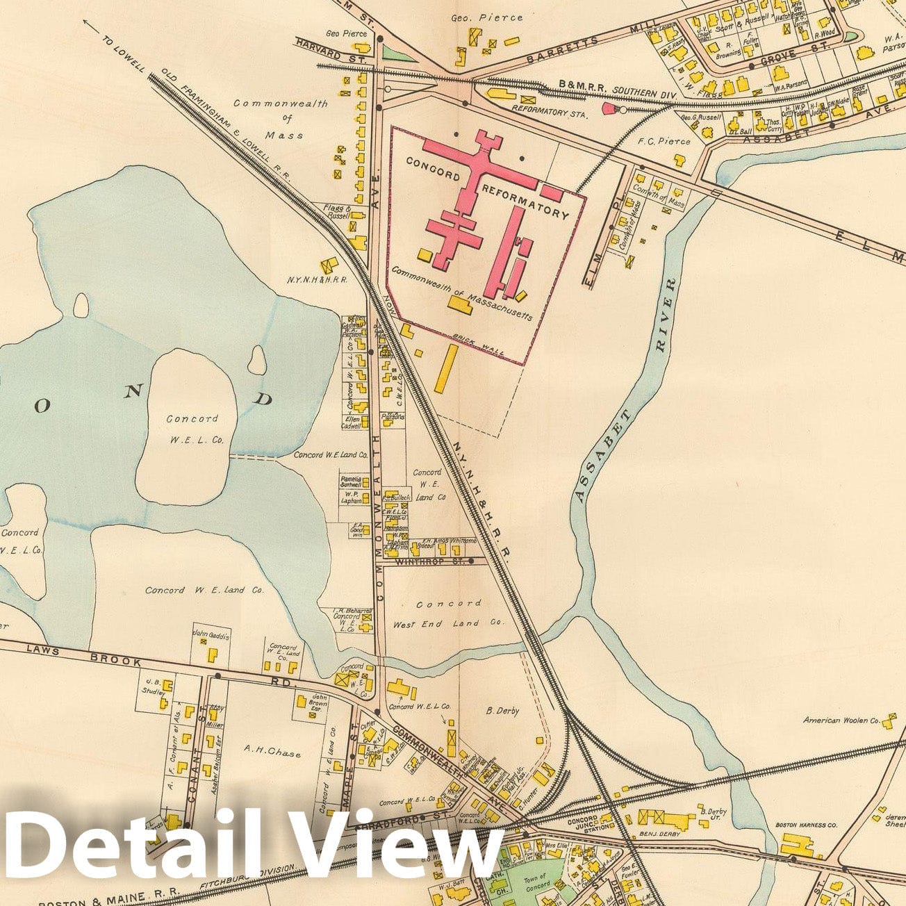 Historic Map : Atlas of Middlesex County, MA Vol. 2, Concord & West Concord 1906 Plate 042 1906 , Vintage Wall Art