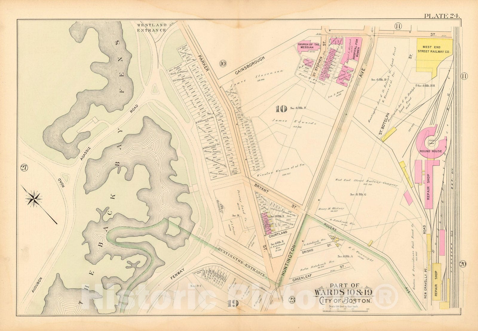 Historic Map : Boston 1895 Plate 024 , Atlas City of Boston Proper & Roxbury , Vintage Wall Art