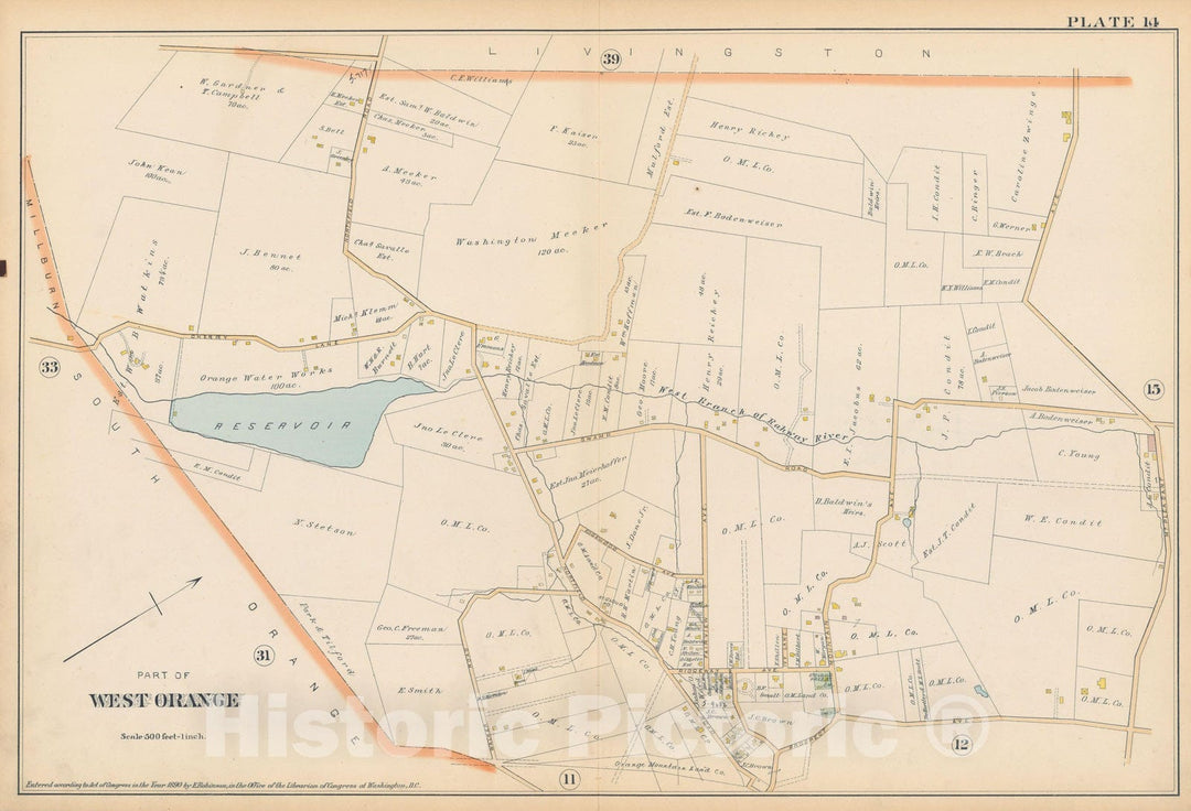 Historic Map : Atlas of Essex County, New Jersey, West Orange 1890 Plate 014 , Vintage Wall Art