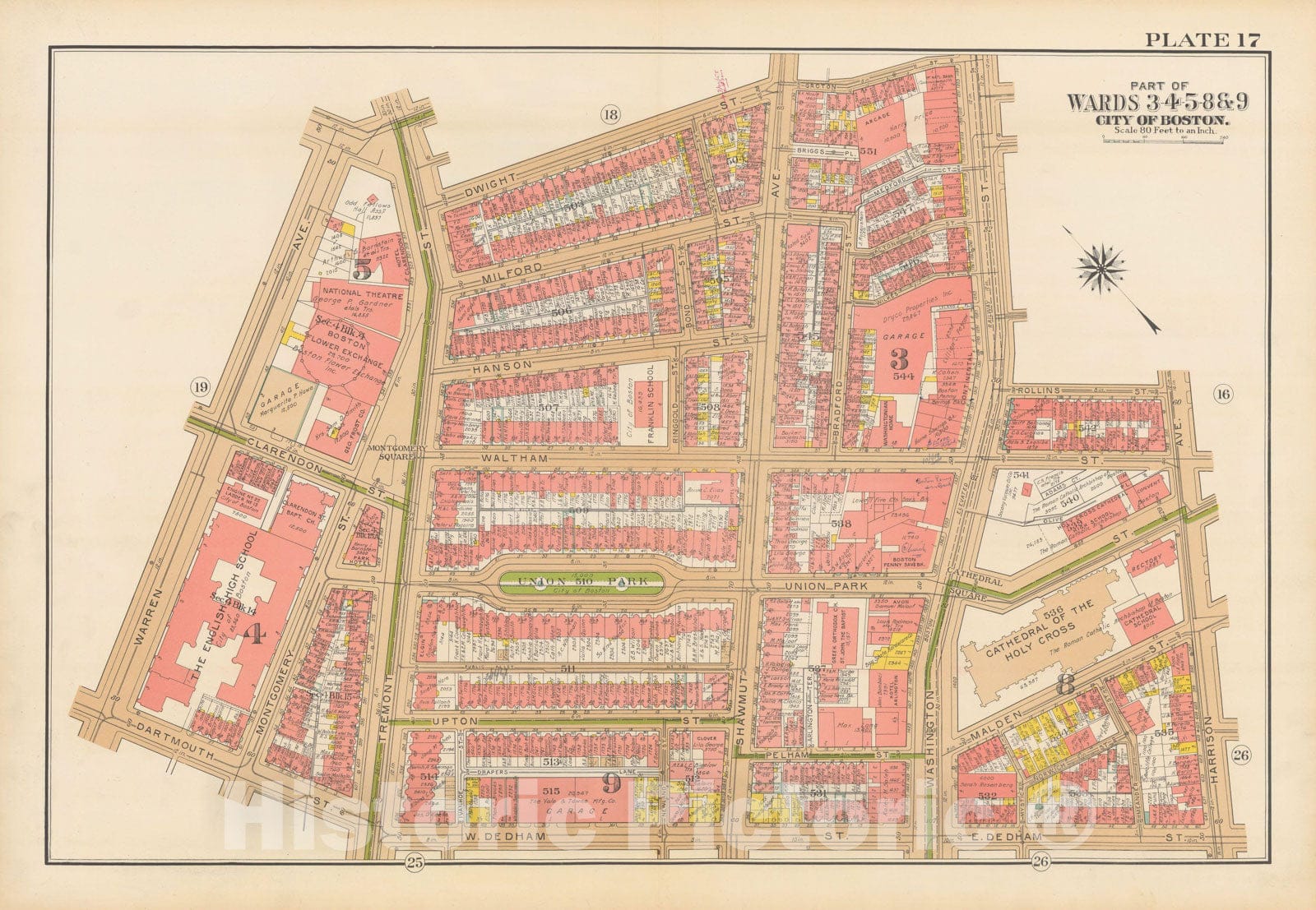 Historic Map : Atlas City of Boston, Boston 1938 Plate 017 , Vintage Wall Art