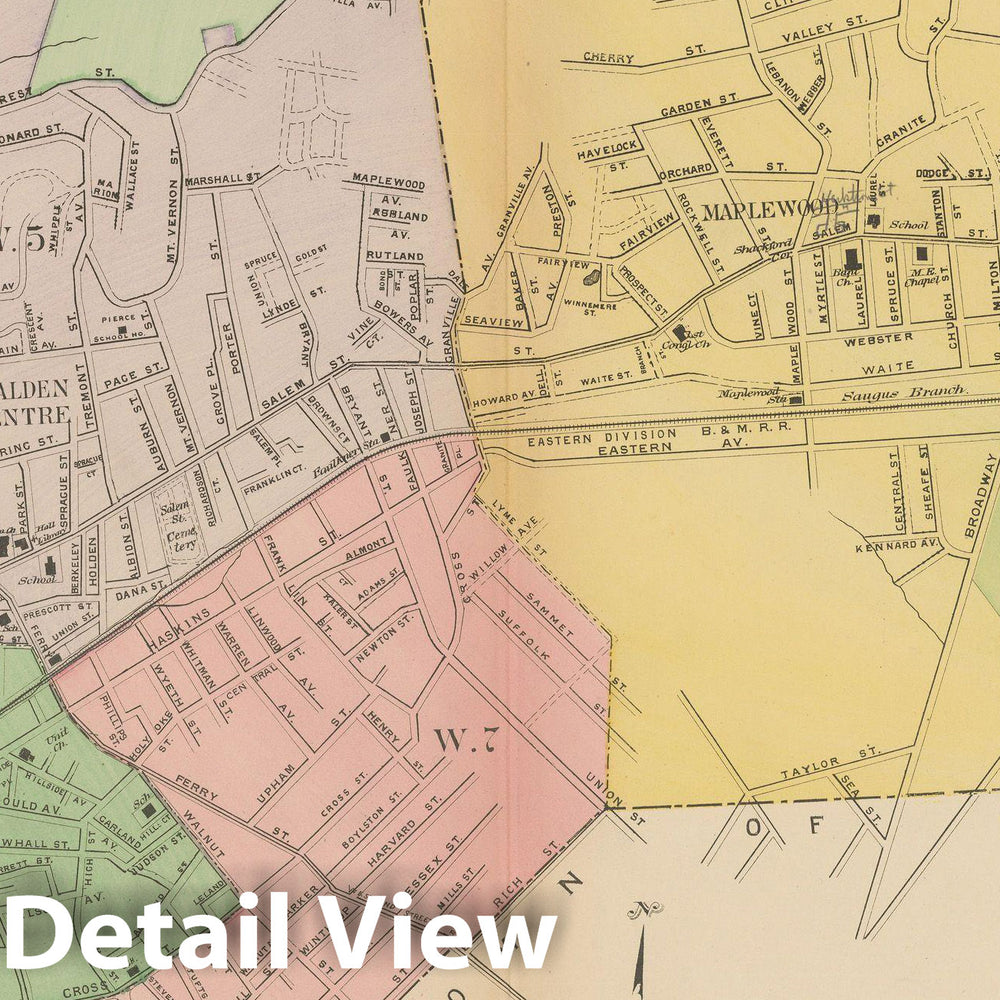 Historic Map : Atlas of Middlesex County, Massachusetts, Malden 1889 , Vintage Wall Art