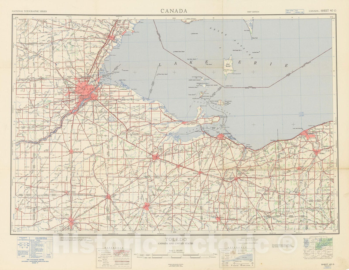 Historic Map : Sandusky & Toledo 1953 Topographic Map , Vintage Wall Art