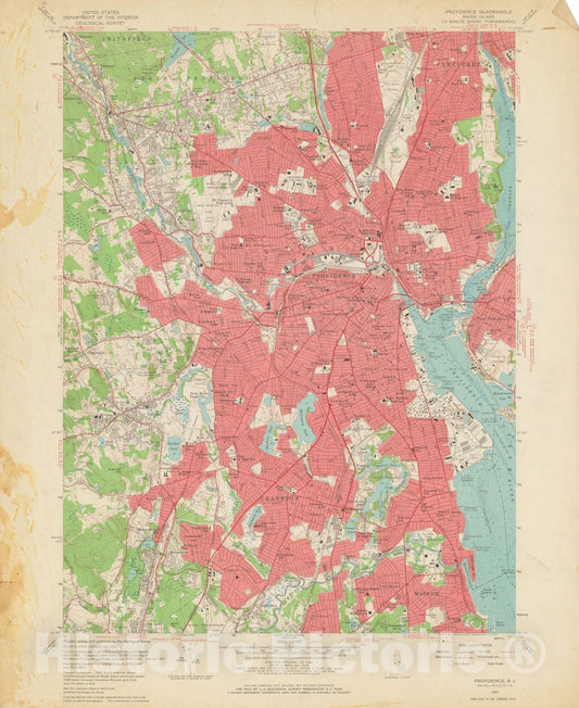 Historic Map : USGS 7.5 Minute Sheets and Quadrangles, Cranston & North Providence & Providence 1957 Topographic Map , Vintage Wall Art