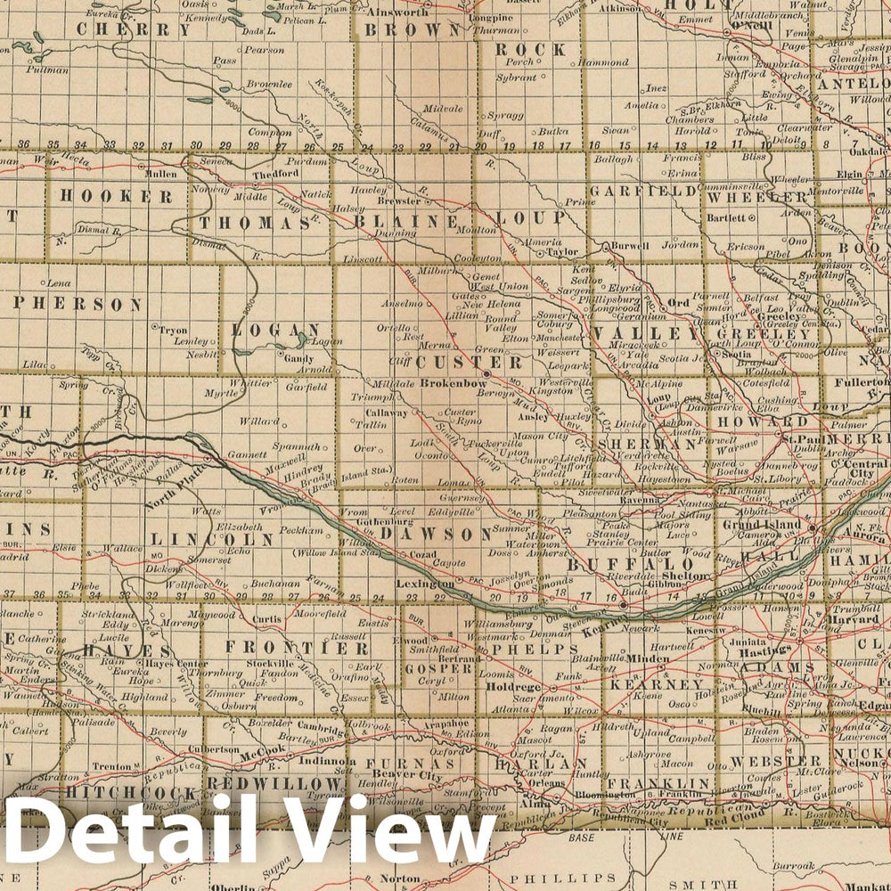 Historic Map : Nebraska 1897 , The Century Atlas World , Vintage Wall Art