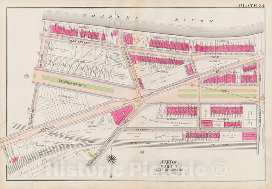 Historic Map : Atlas City of Boston: Boston Proper and Back Bay, Boston 1908 Plate 034 , Vintage Wall Art