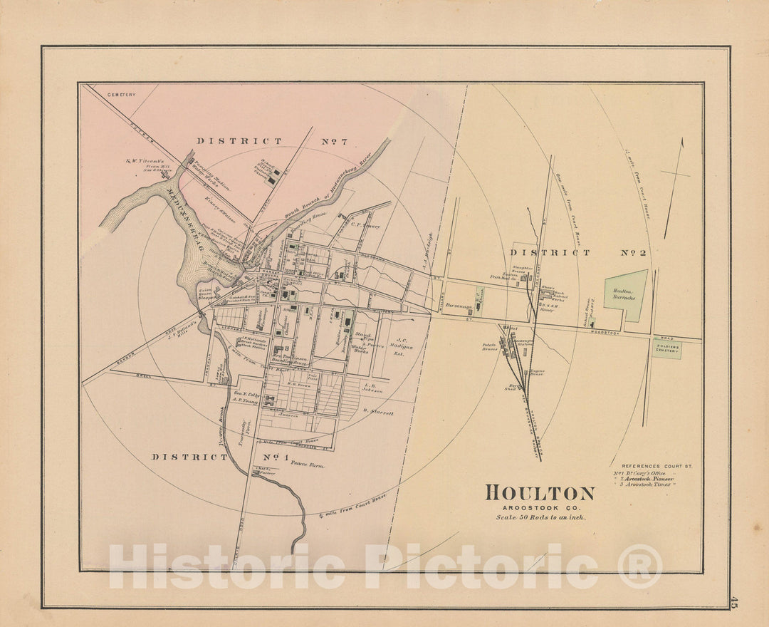 Historic Map : Atlas of Maine, Houlton 1885 , Vintage Wall Art