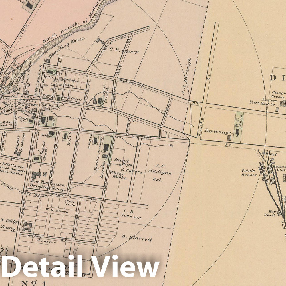 Historic Map : Atlas of Maine, Houlton 1885 , Vintage Wall Art