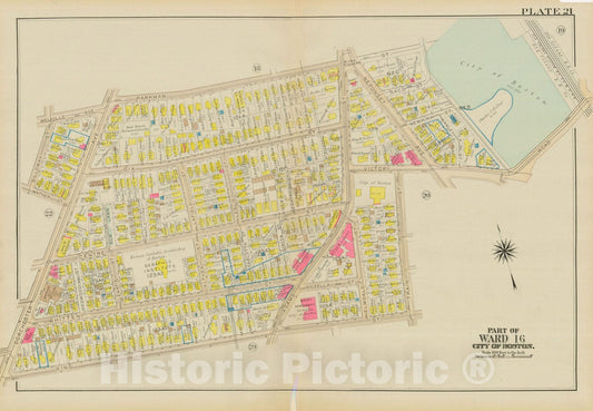 Historic Map : Atlas City of Boston, Dorchester, Dorchester 1933 Plate 021 , Vintage Wall Art