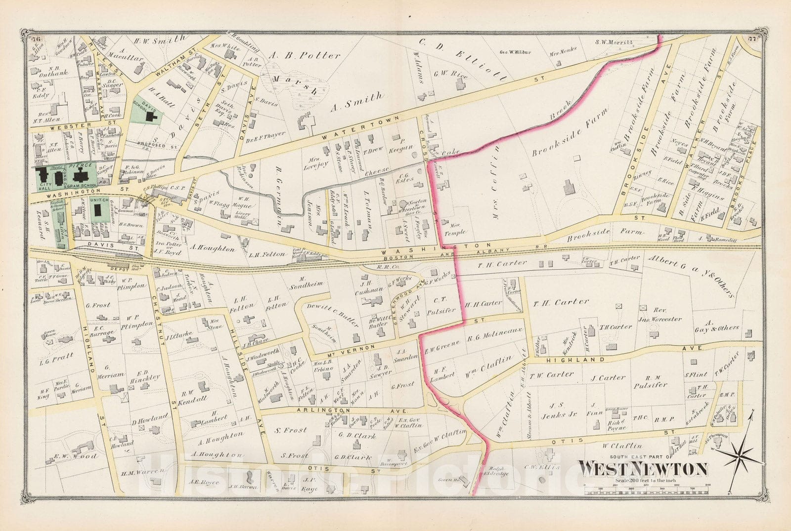 Historic Map : Atlas of Newton, Newton 1874 , v10, Vintage Wall Art