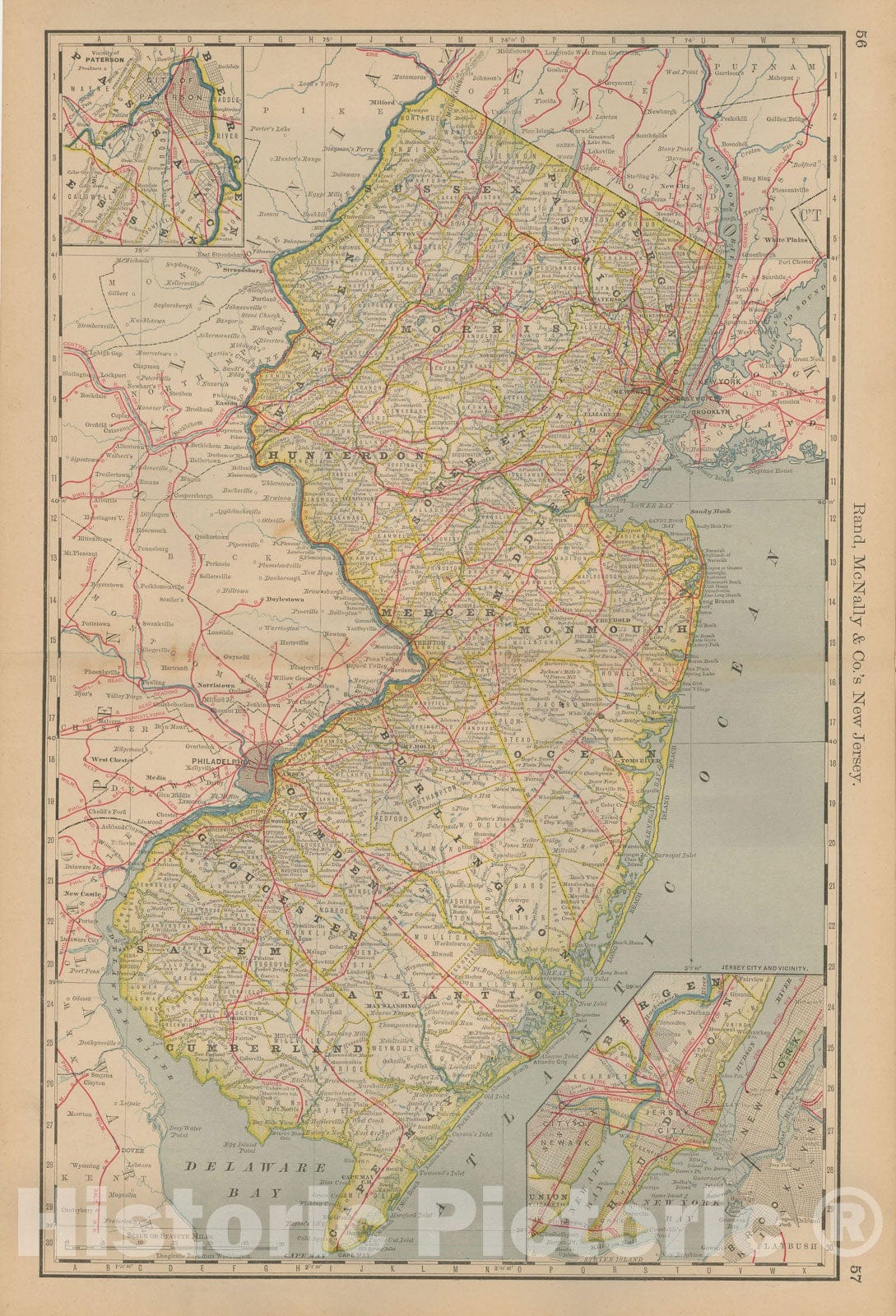 Historic Map : New Jersey 1877 , Business Atlas of the USA , Vintage Wall Art