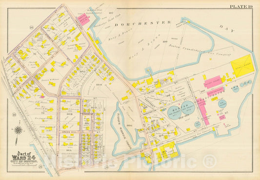Historic Map : Atlas City of Boston, Dorchester, Dorchester 1910 Plate 019 , Vintage Wall Art