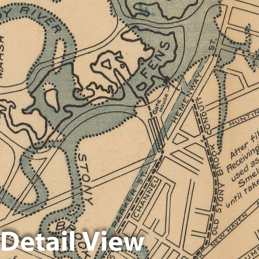 Historic Map : Charles River Dam Report c1902, Relation Of Fens Basin To Former Tide Mill Ponds 1902 Topographic Map , Vintage Wall Art