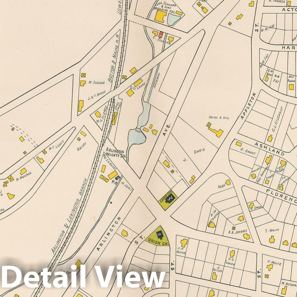 Historic Map : Atlas of Middlesex County, Massachusetts, Arlington 1889 , Vintage Wall Art