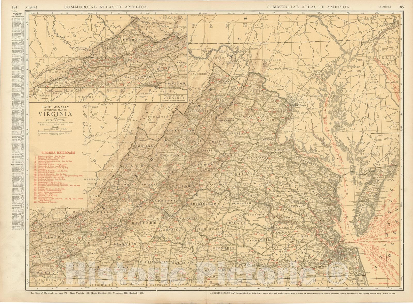 Historic Map : Virginia 1925 , Vintage Wall Art