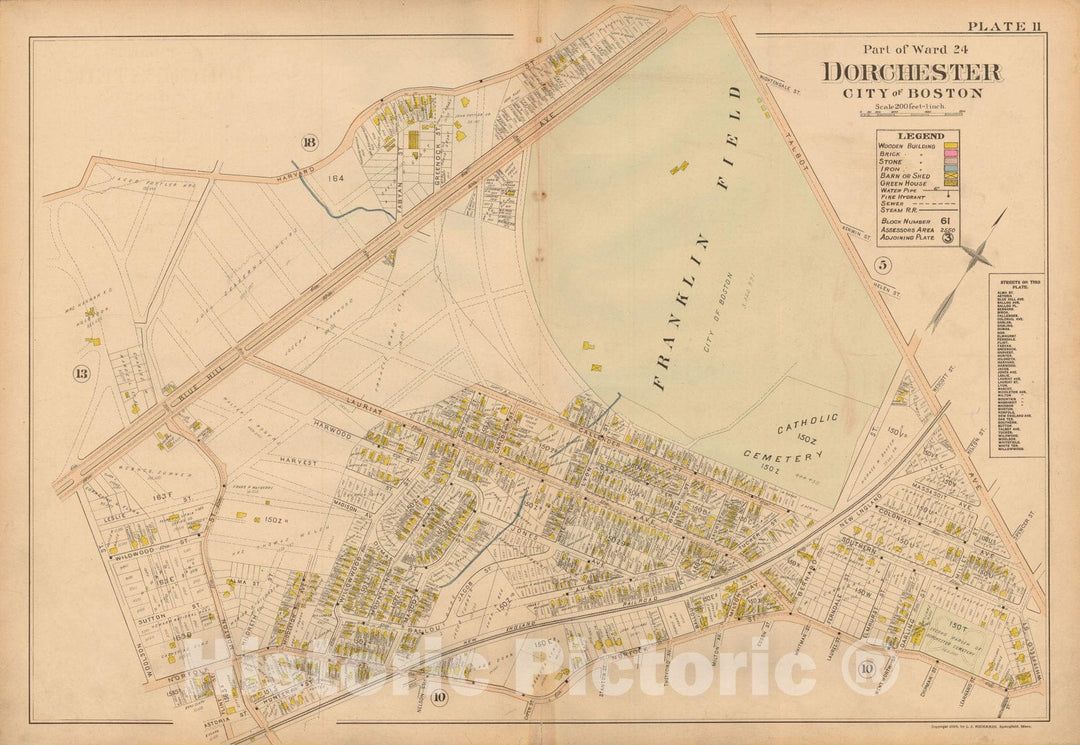 Historic Map : Atlas of Dorchester, West Roxbury and Brighton, Dorchester 1899 Plate 011 , Vintage Wall Art
