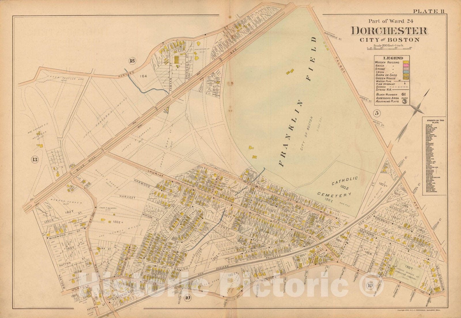 Historic Map : Atlas of Dorchester, West Roxbury and Brighton, Dorchester 1899 Plate 011 , Vintage Wall Art