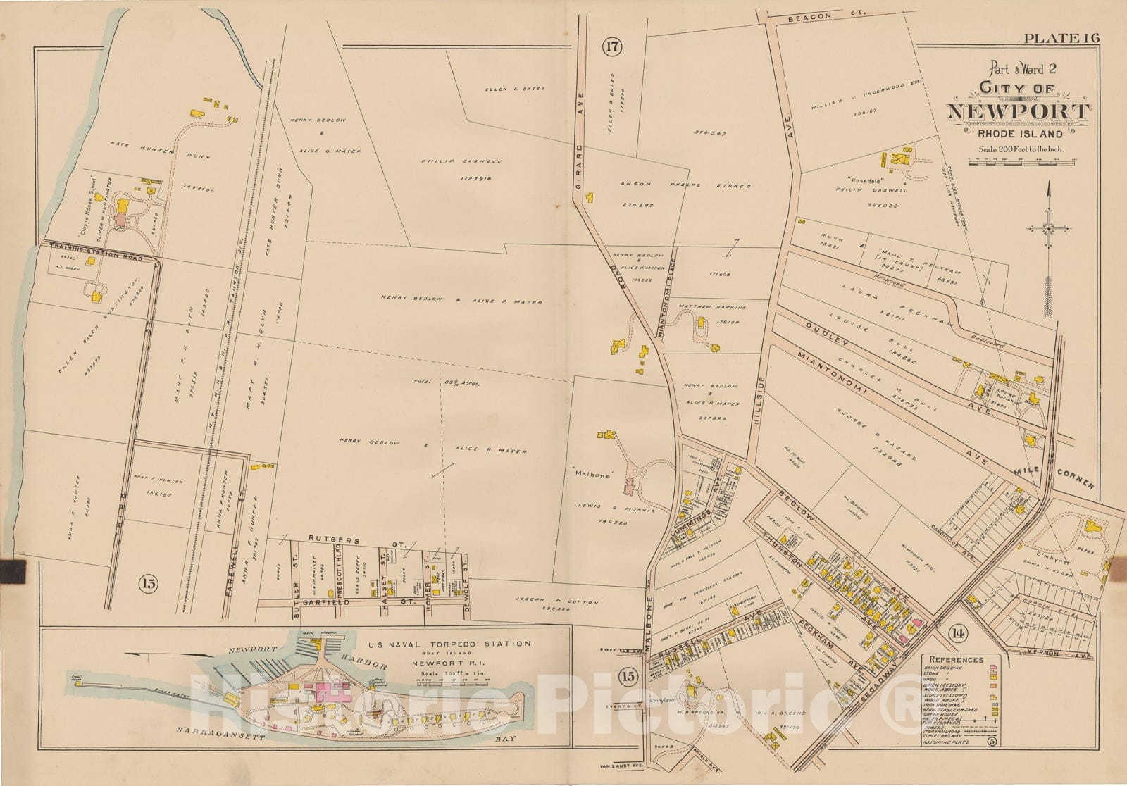 Historic Map : Atlas City of Newport, Rhode Island, Newport 1907 Plate 016 , Vintage Wall Art