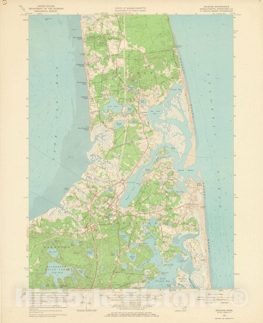 Historic Map : USGS 7.5 Minute Sheets and Quadrangles, Eastham & Orleans 1962 Topographic Map , Vintage Wall Art
