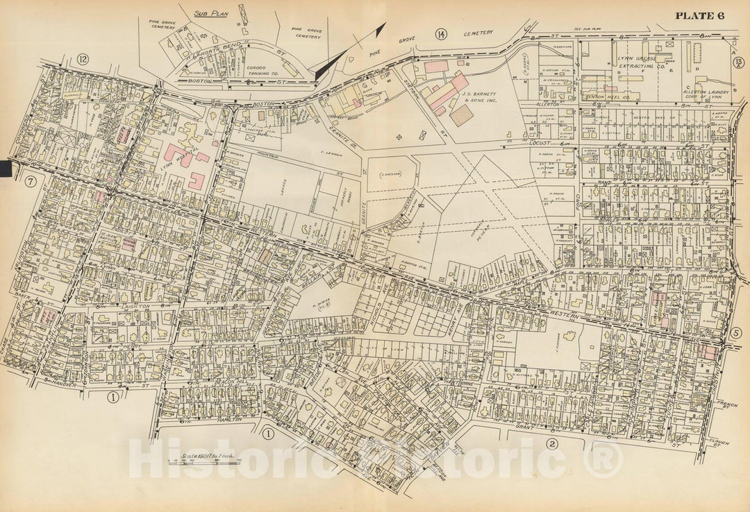Historic Map : Atlas of Lynn, Nahant & Swampscott, Lynn 1924 Plate 006 , Vintage Wall Art