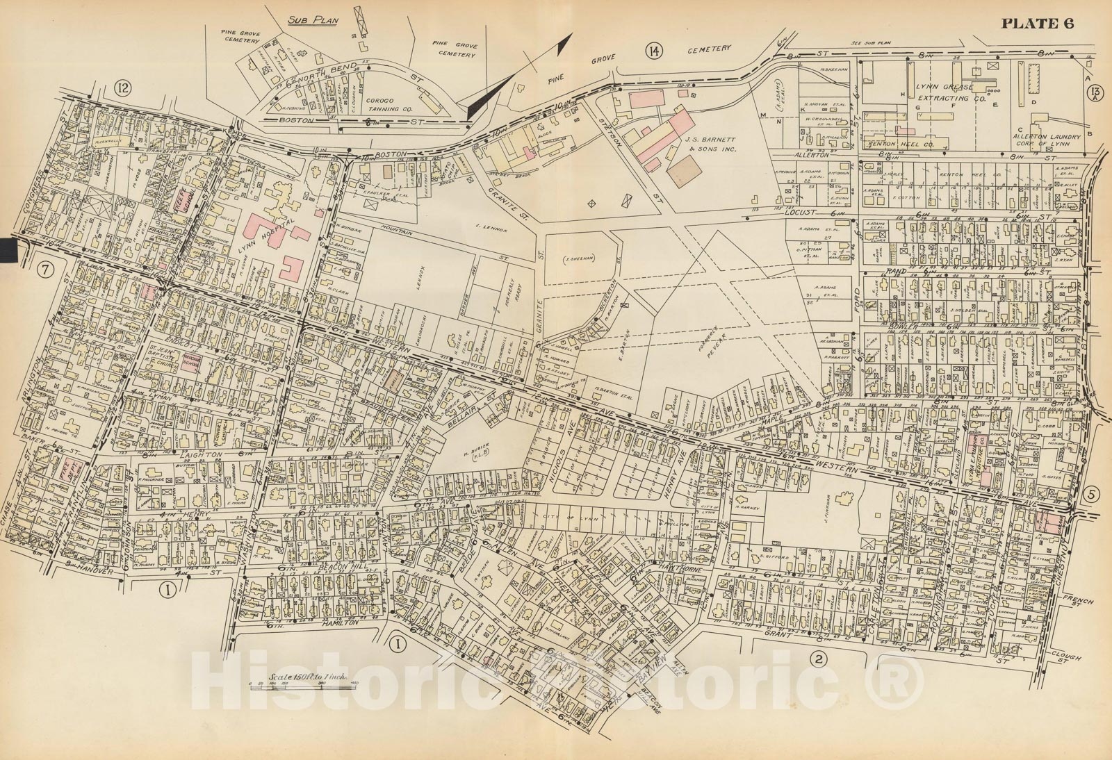 Historic Map : Atlas of Lynn, Nahant & Swampscott, Lynn 1924 Plate 006 , Vintage Wall Art