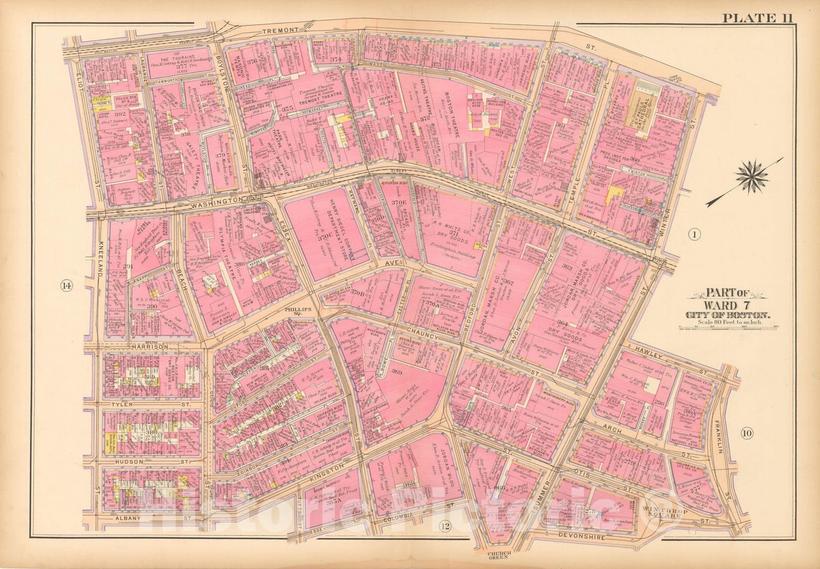 Historic Map : Atlas City of Boston, Boston 1912 Plate 011 , Vintage Wall Art