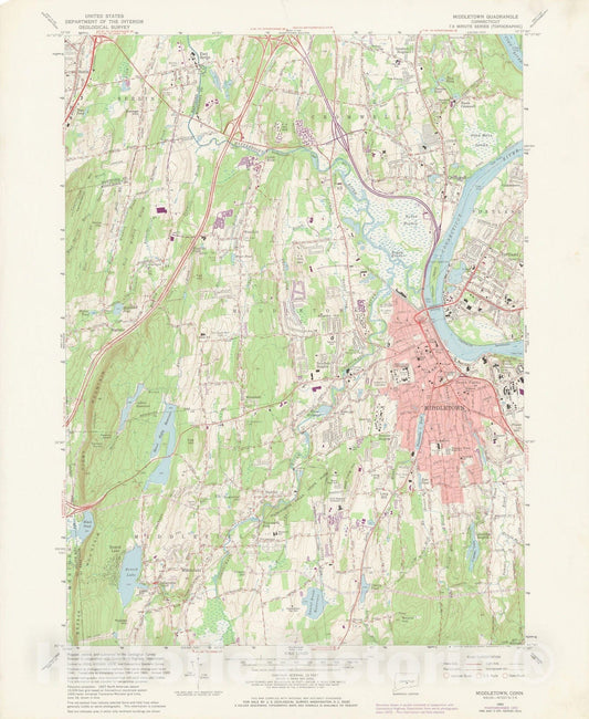 Historic Map : USGS 7.5 Minute Sheets and Quadrangles, Middlefield & Middletown 1972 Topographic Map , Vintage Wall Art