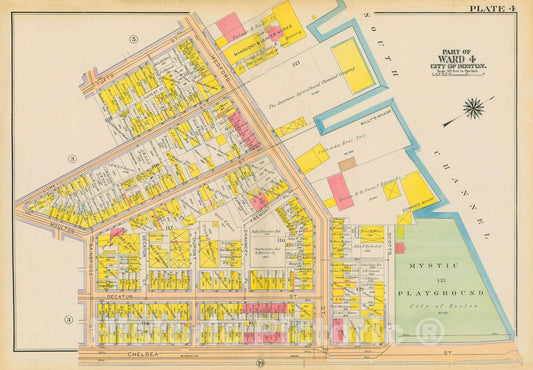 Historic Map : Atlas City of Boston: Charlestown and East Boston, Charlestown 1922 Plate 004 , Vintage Wall Art