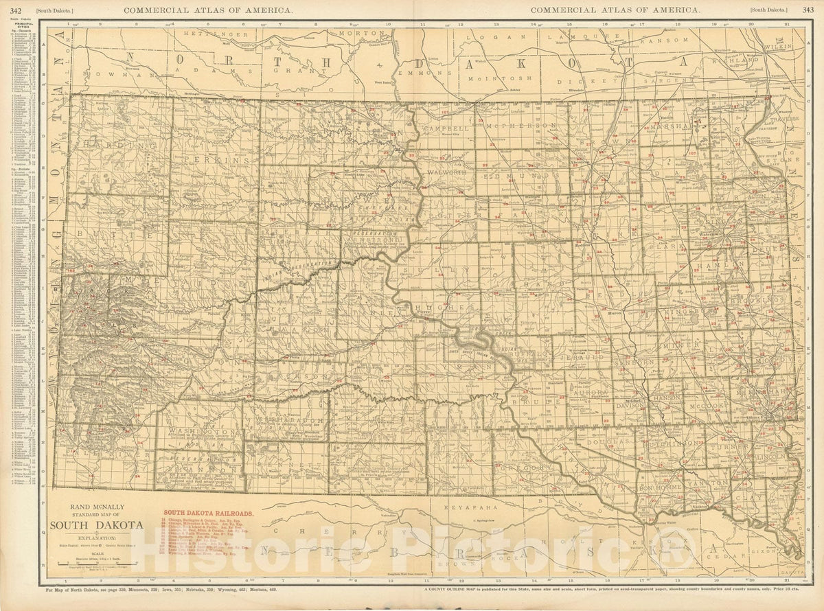 Historic Map : South Dakota 1925 , v2, Vintage Wall Art