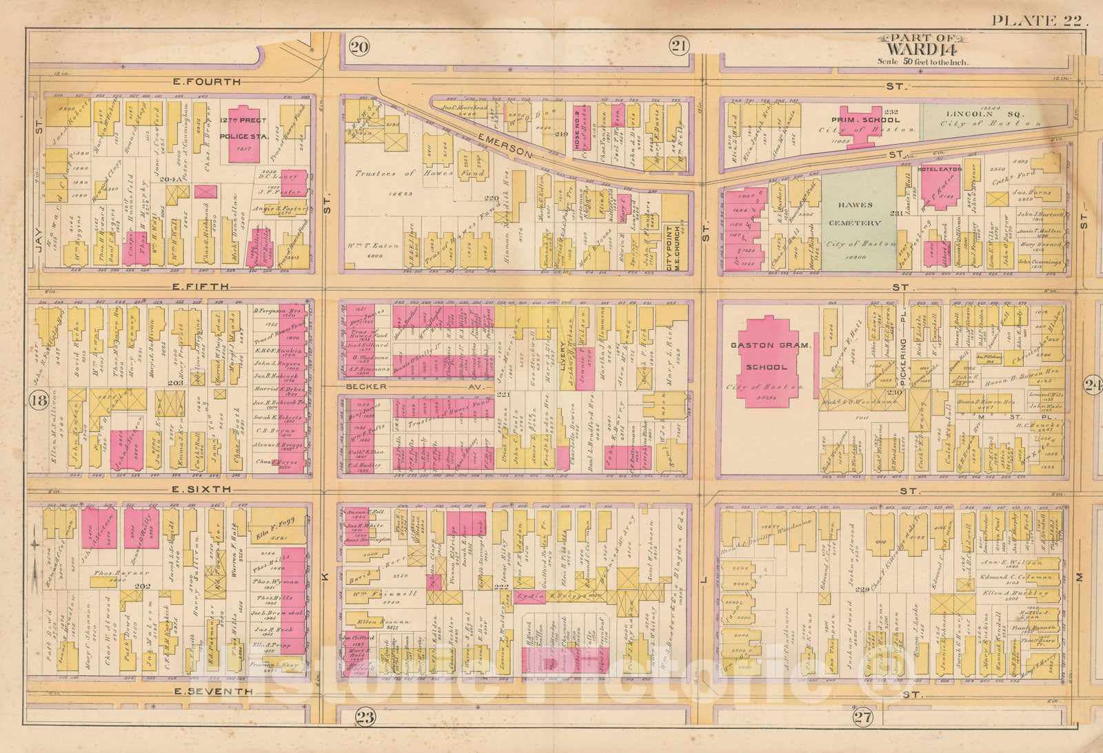 Historic Map : Atlas of South Boston, South Boston 1891 Plate 022 , Vintage Wall Art