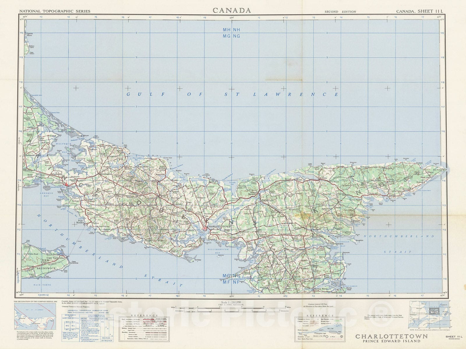 Historic Map : Canada National Topographic System, Charlottetown 1950 , Vintage Wall Art