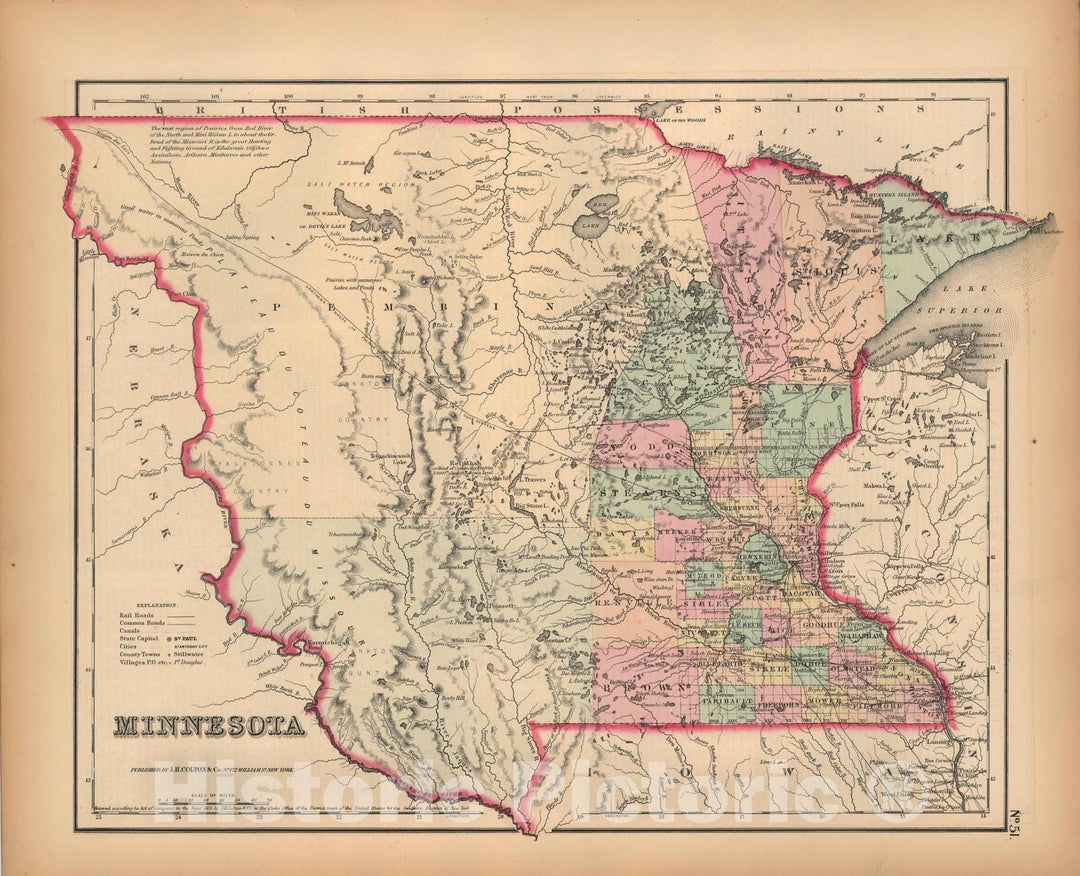 Historic Map : Minnesota 1857 , General Atlas (Of The World) , Vintage Wall Art
