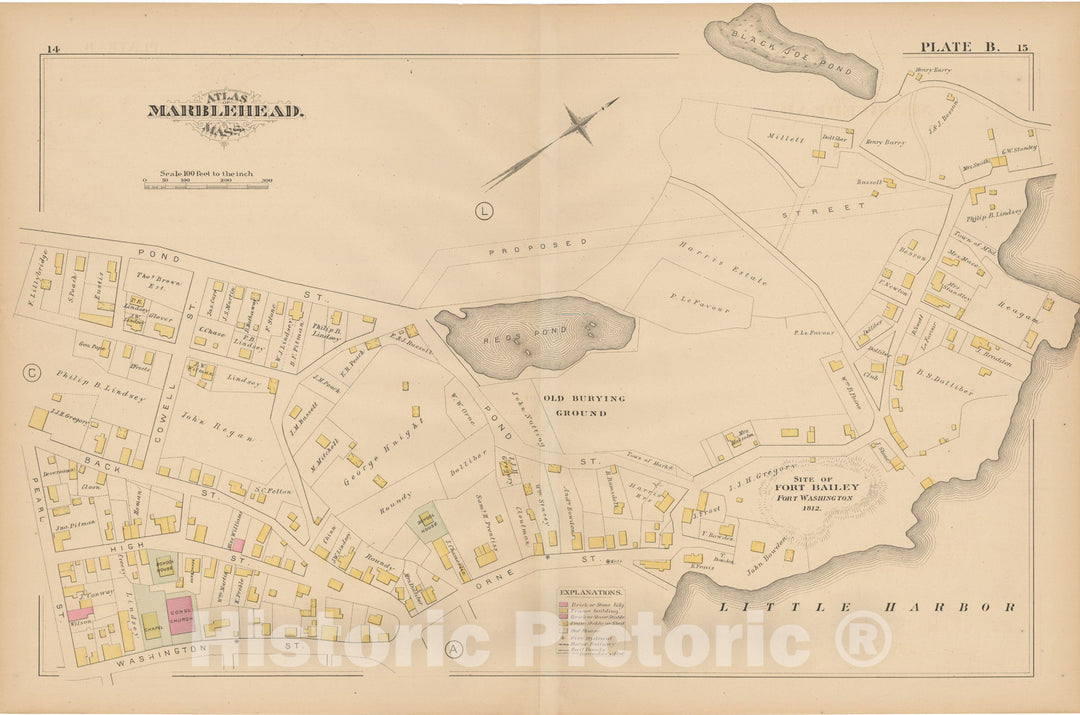 Historic Map : Atlas of Marblehead, Marblehead 1881 Plate B , Vintage Wall Art