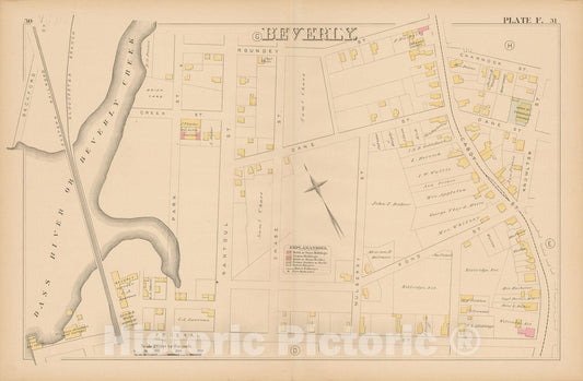Historic Map : Atlas of Beverly, MA, Beverly 1880 Plate F , Vintage Wall Art