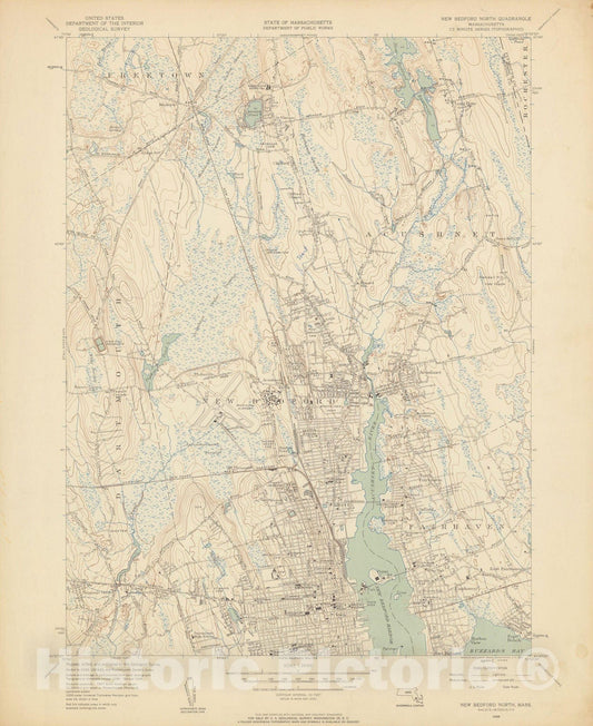 Historic Map : USGS 7.5 Minute Sheets and Quadrangles, Acushnet & Fairhaven & New Bedford 1948 Topographic Map , Vintage Wall Art