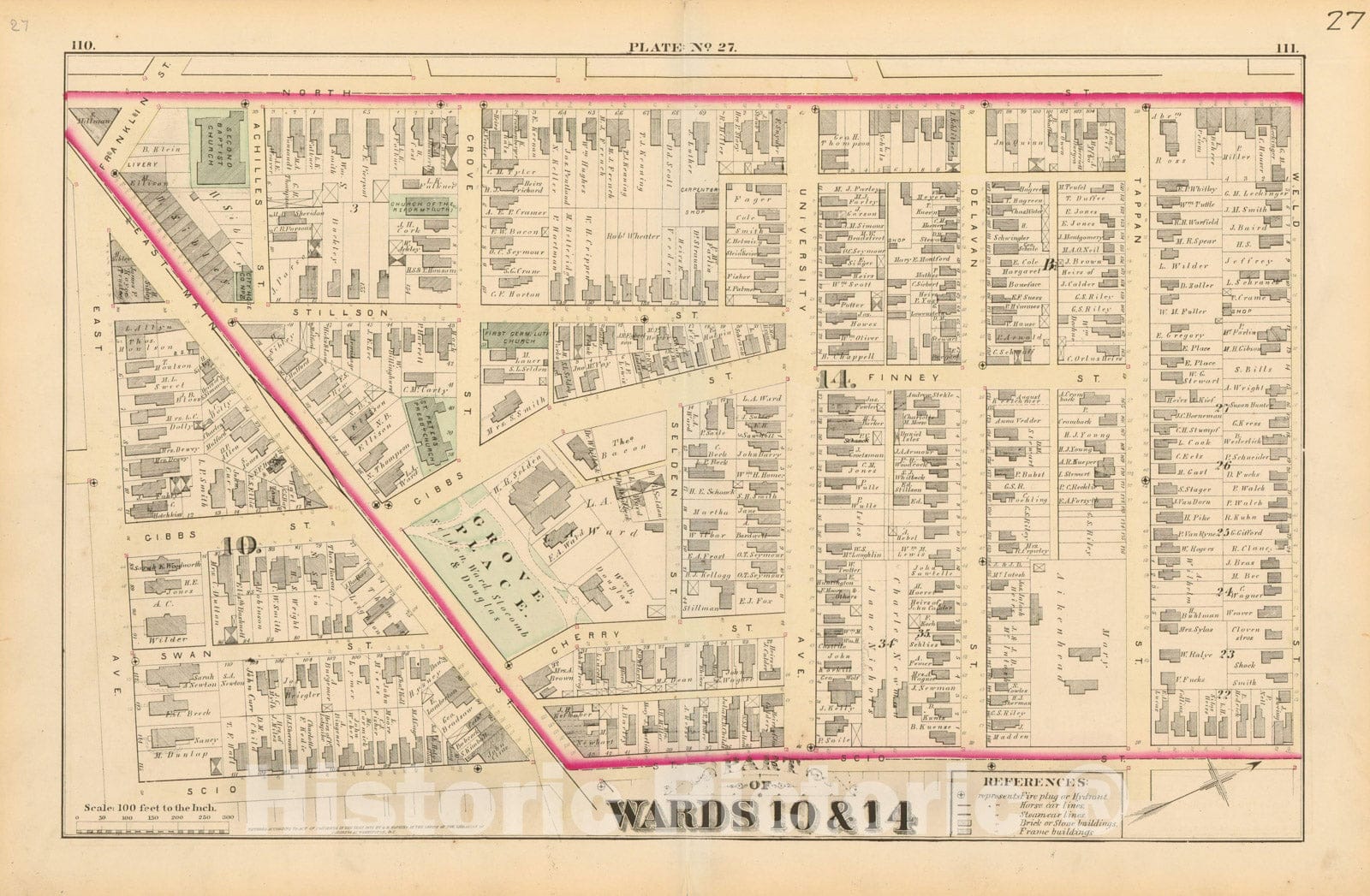 Historic Map : Atlas of Rochester, NY, Rochester 1875 Plate 027 , Vintage Wall Art