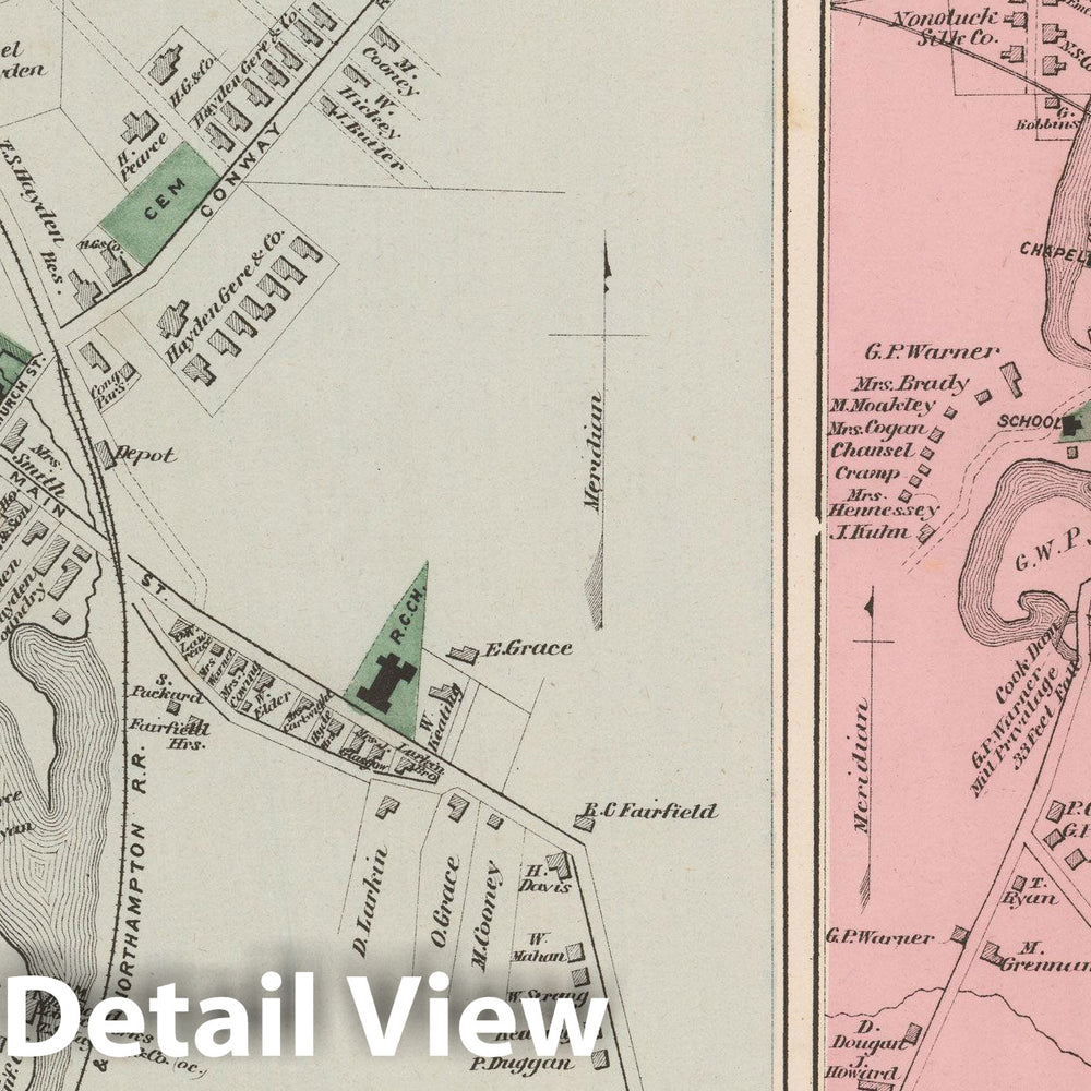 Historic Map : Atlas of Hampshire County Massachusetts, Haydenville 1873 , Vintage Wall Art