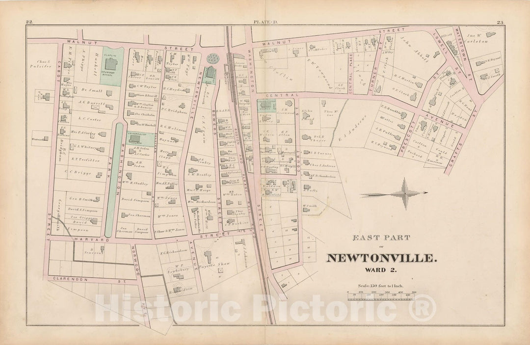 Historic Map : City of Newton, Middlesex County, Newton 1874 Plate D , Vintage Wall Art